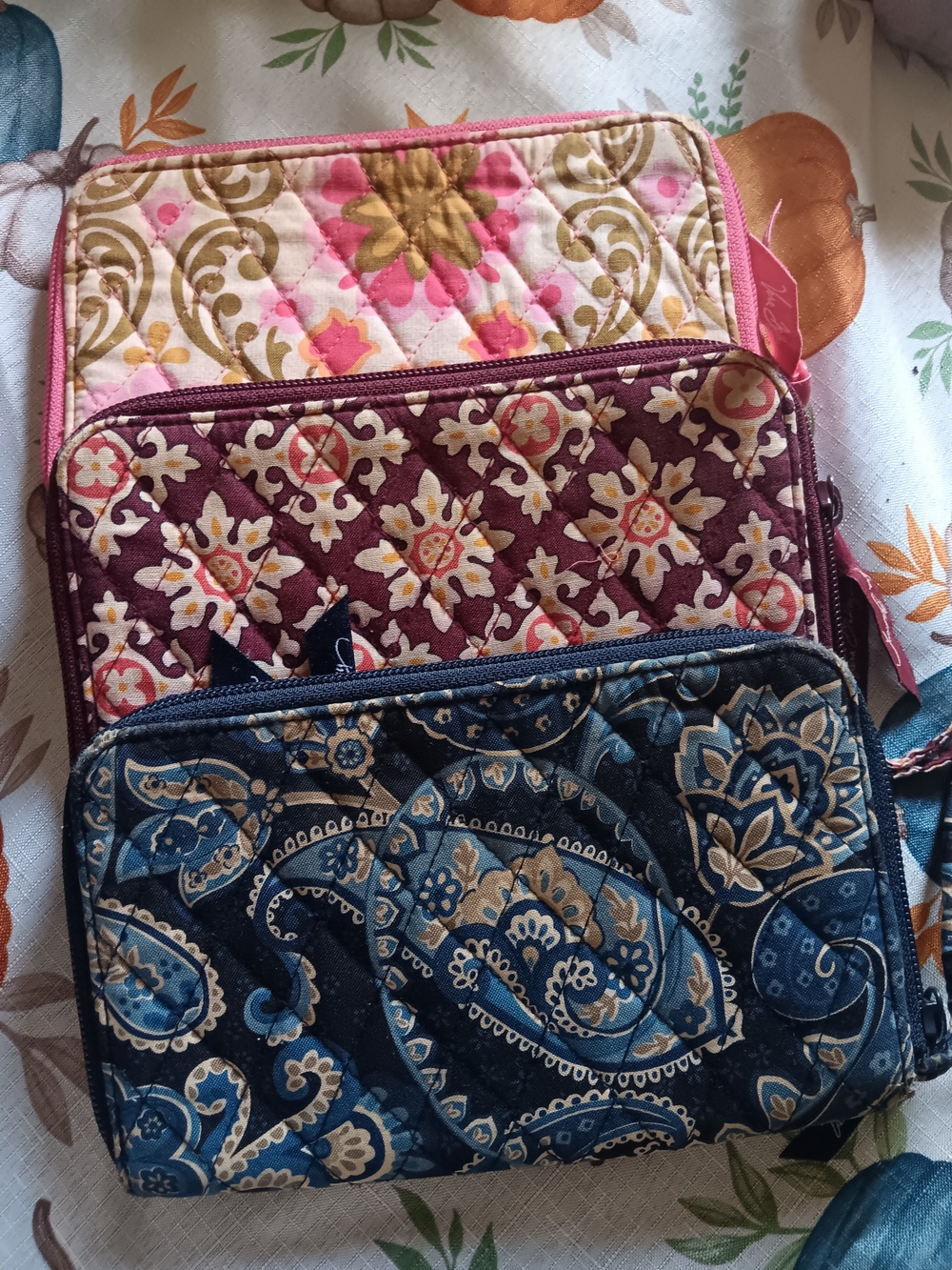 Bundle 3 Vera Bradley Quilted Wallet Set in Pink, Burgundy & Blue
